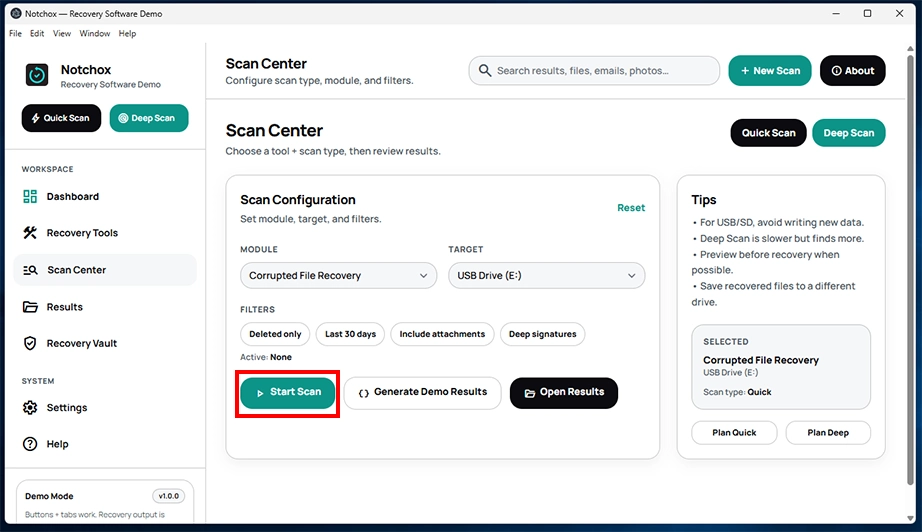 Start Scan button