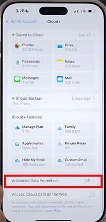 Tap Advanced Data Protection
