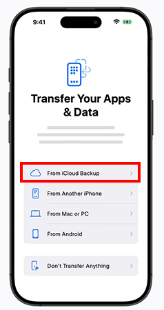Tap from iCloud Backup