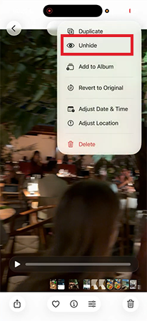 Tap the Unhide option