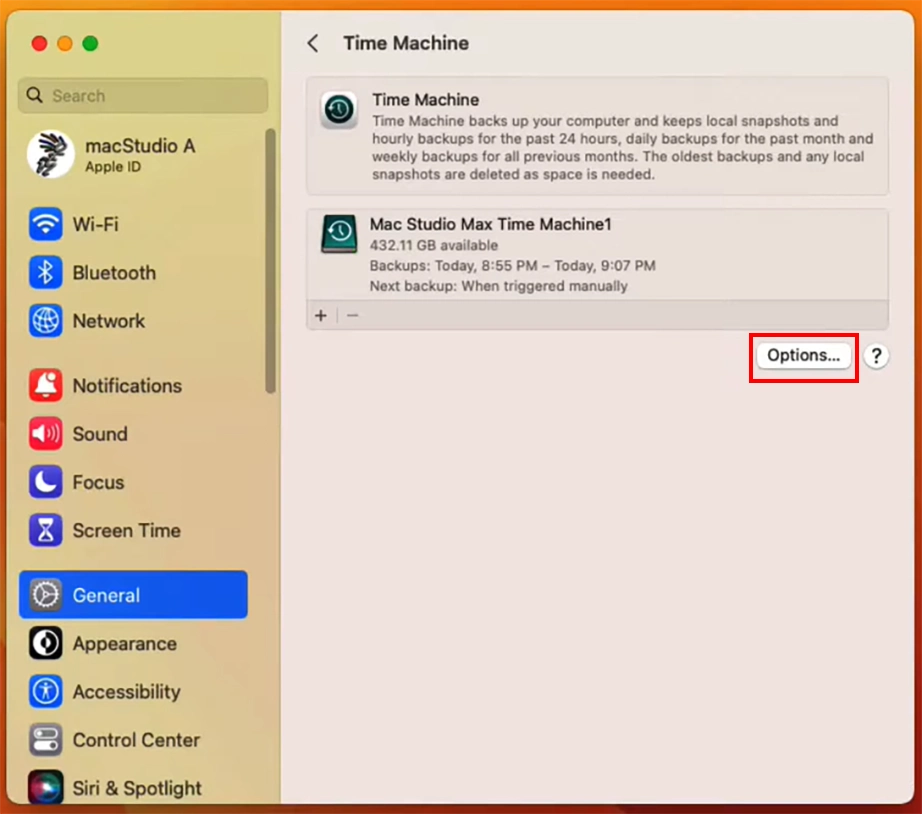 Time Machine Options