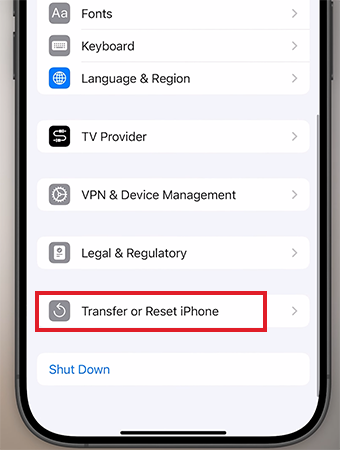 Transfer or Reset iPhone