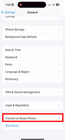 Transfer or Reset iPhone