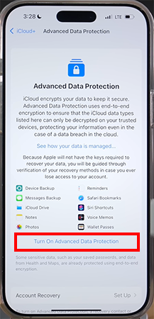 Turn On Advanced Data Protection