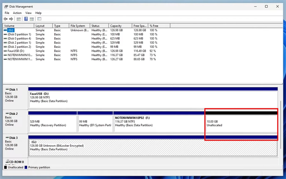 Unallocated drive