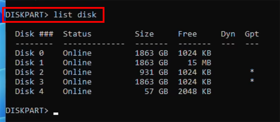 list disk commandd