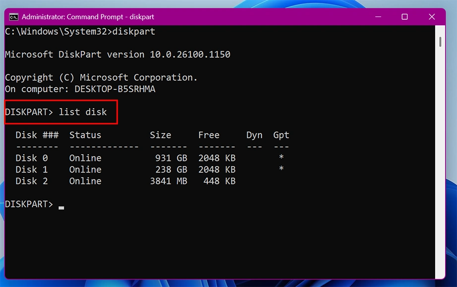 list disk
