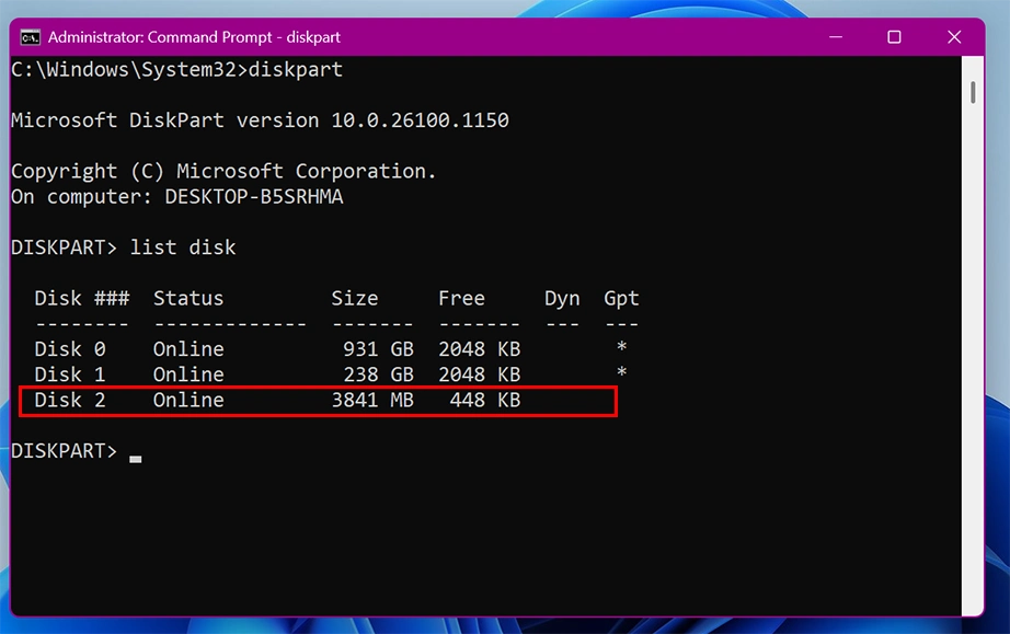 select disk