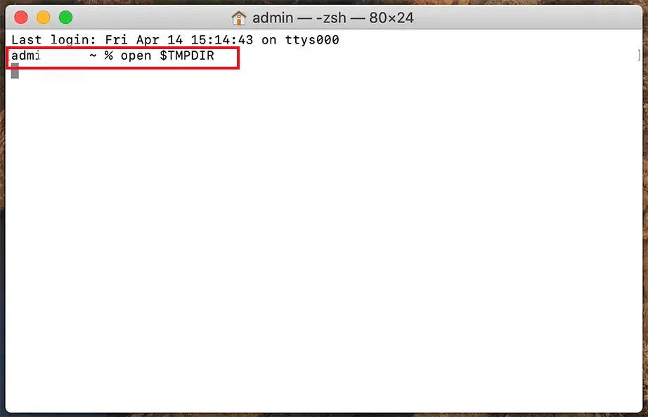 Command to open temporary directory