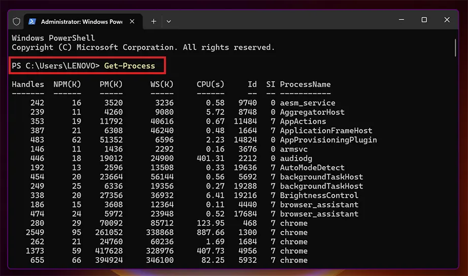 Get-Process command