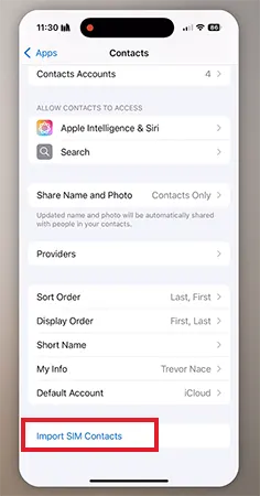 Import SIM Contacts