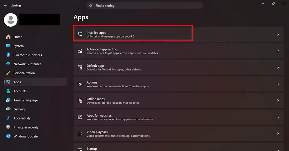 Installed apps