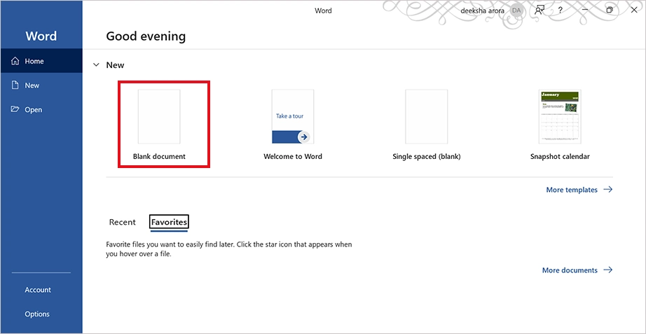Open blank Word document