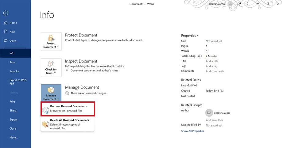 Recover unsaved Documents