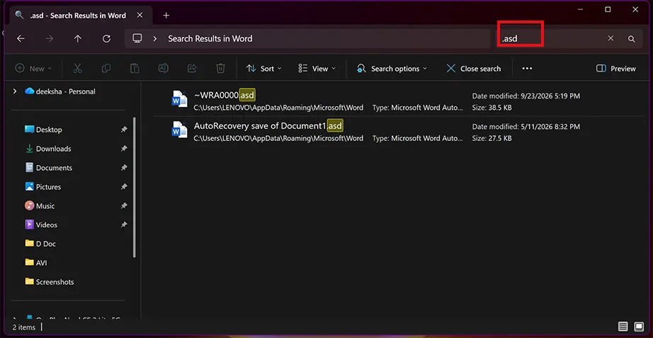 Search for .asd files