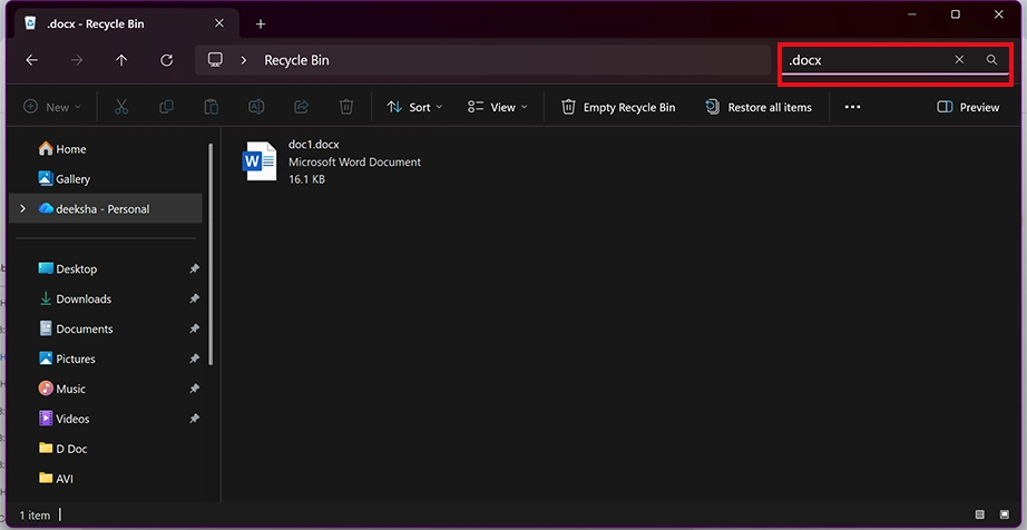 Search for .docx