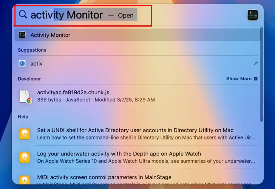 Search for Activity Monitor