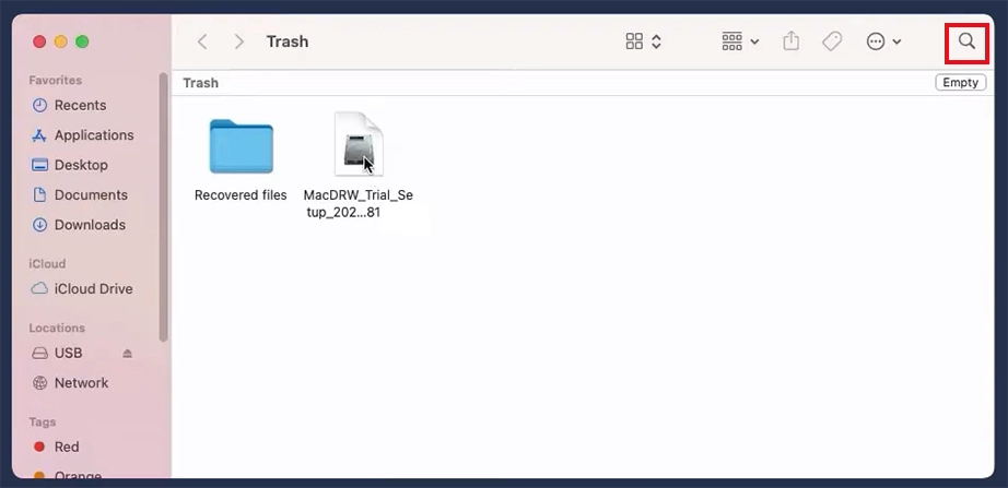 Search in trash