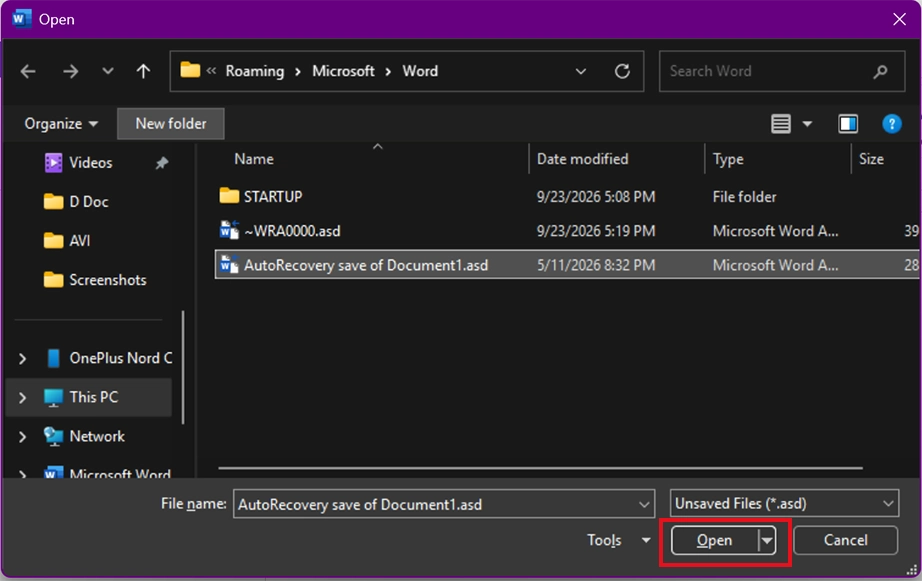 Select file and click the Open button