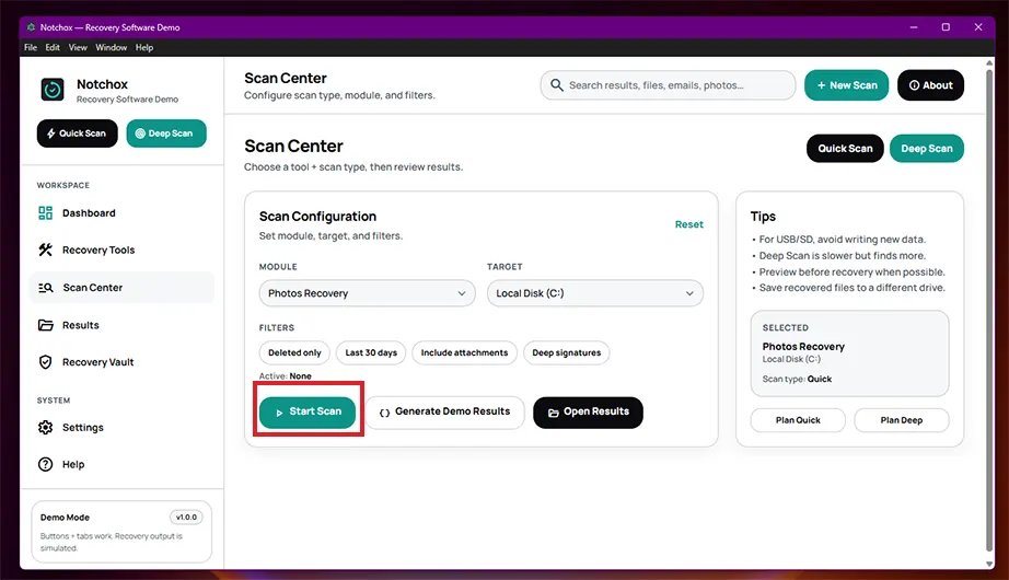 Start Scan button