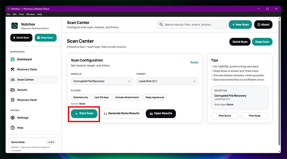 Start Scan button