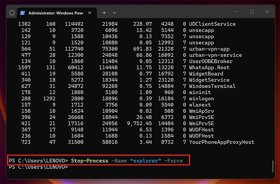  Stop-Process command