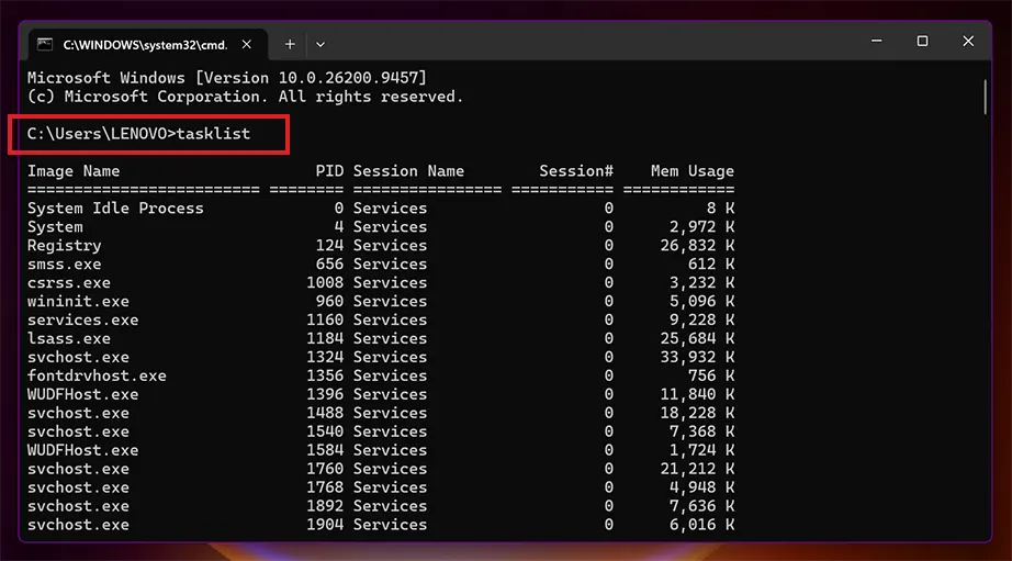 tasklist command